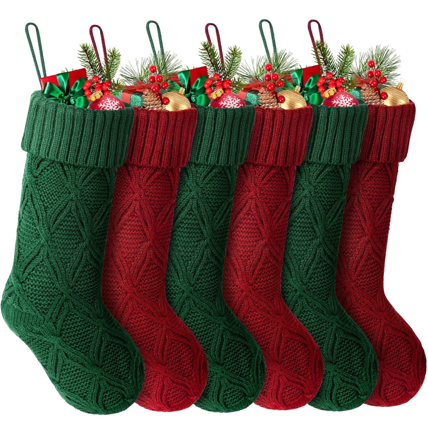 Ayieyill 6 Pcs Christmas Stockings Knitted Xmas Stockings Double-Sided 18 Inches Fireplace Stockings for Family Christmas Decorations