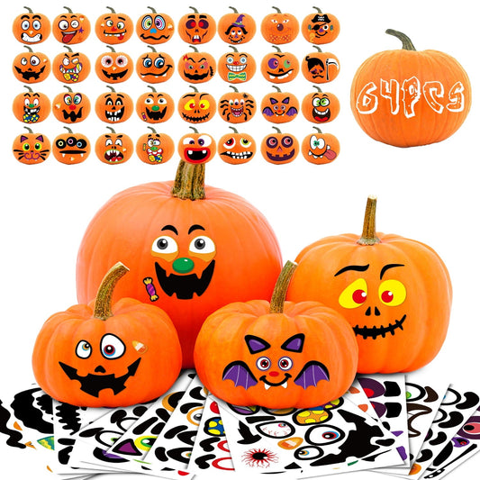 Ayieyill 64 Packs Halloween Stickers Pumpkin Decorating Stickers, 32 Sheet Small Pumpkin Face Stickers