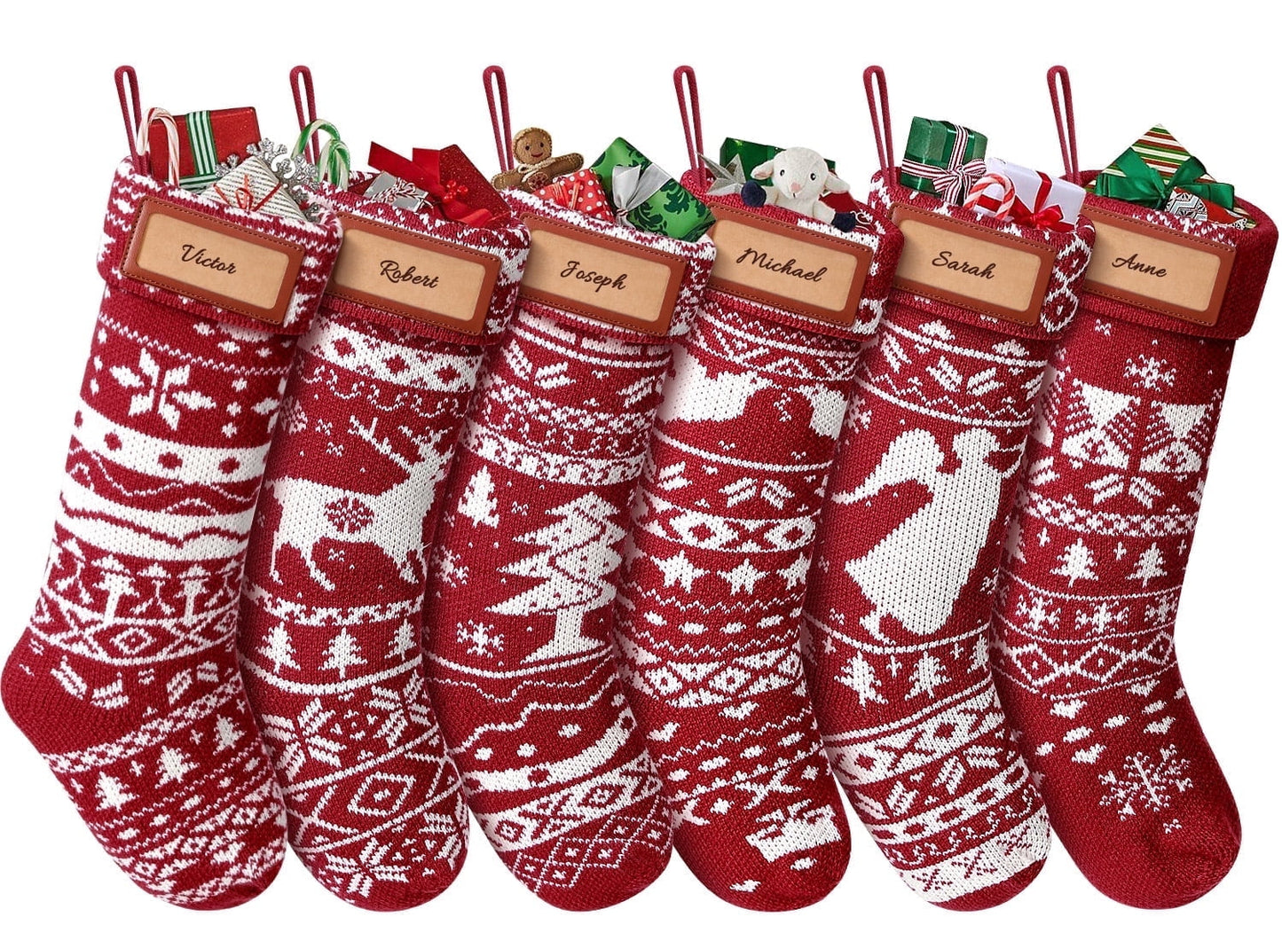 Ayieyill 6Pcs 18" Knit Christmas Stockings, Large Rustic Yarn Xmas Stockings for Christmas Family Holiday Decorations