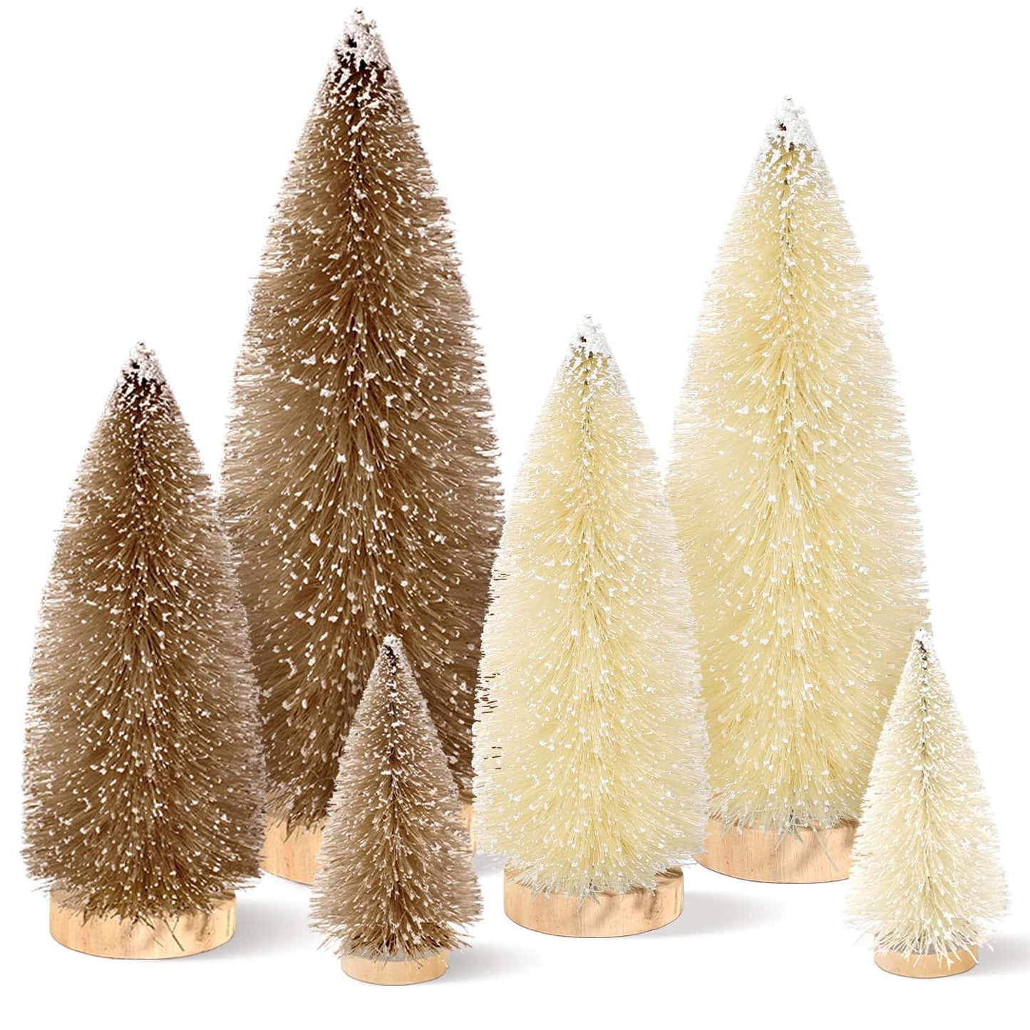 Ayieyill Mini Christmas Trees Decorations - 6pcs Small Bottle Brush Trees, Artificial Tabletop Christmas Tree for Indoor Outdoor Home Room Party