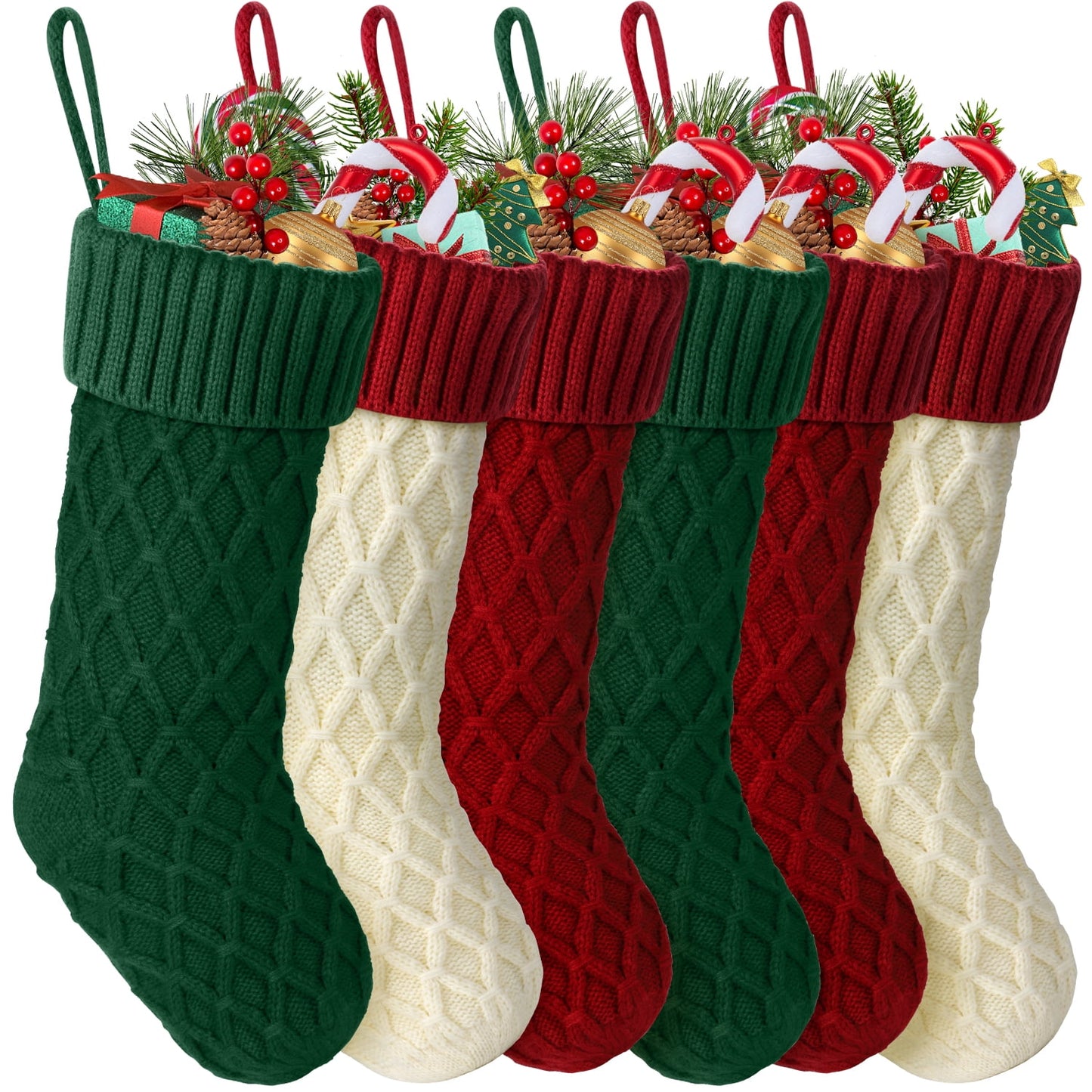 Ayieyill 6 Pcs Christmas Stockings Knitted Xmas Stockings Double-Sided 18 Inches Fireplace Stockings for Family Christmas Decorations