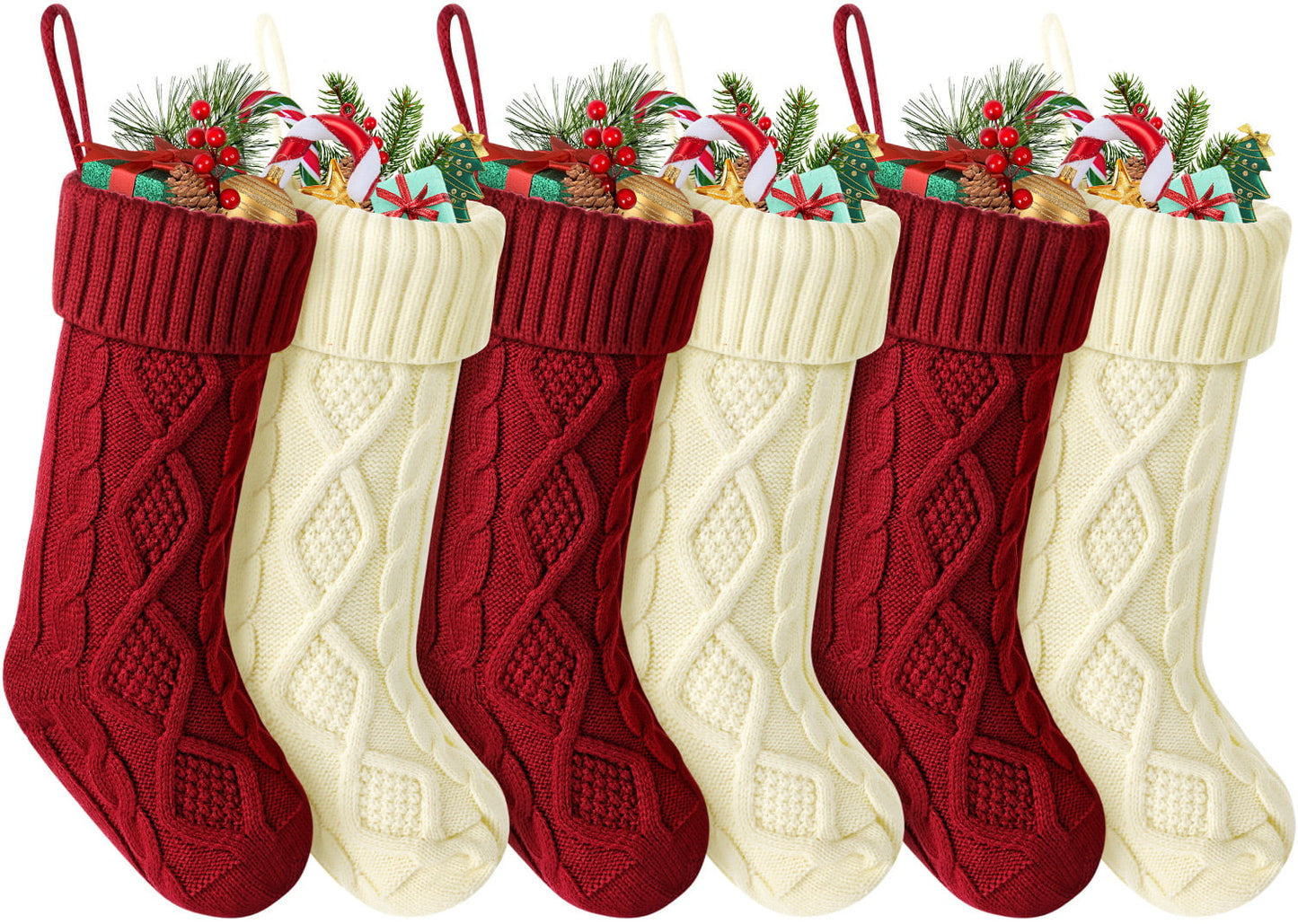 Ayieyill 6 Pcs Christmas Stockings Knitted Xmas Stockings Double-Sided 18 Inches Fireplace Stockings for Family Christmas Decorations