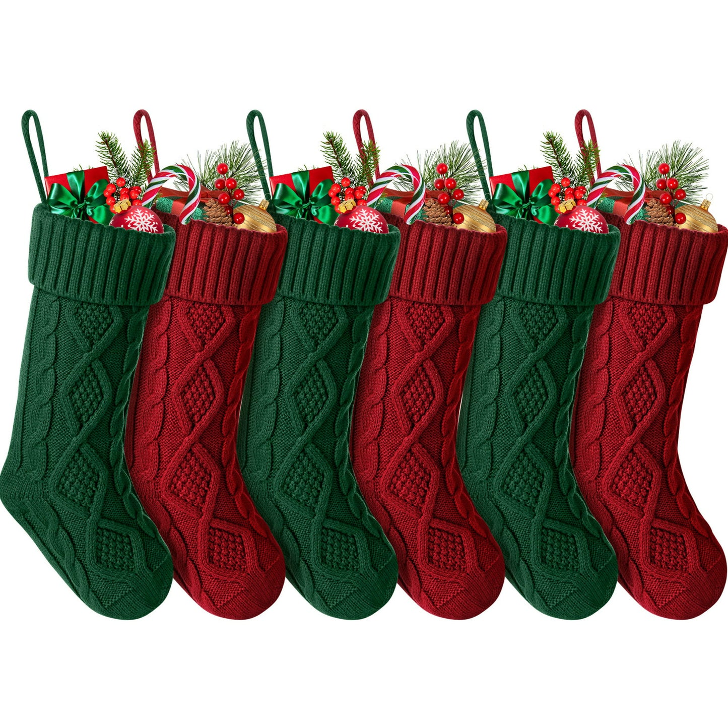 Ayieyill 6 Pcs Christmas Stockings Knitted Xmas Stockings Double-Sided 18 Inches Fireplace Stockings for Family Christmas Decorations