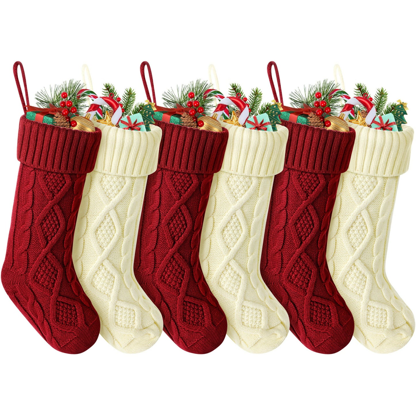 Ayieyill 6 Pcs Christmas Stockings Knitted Xmas Stockings Double-Sided 18 Inches Fireplace Stockings for Family Christmas Decorations