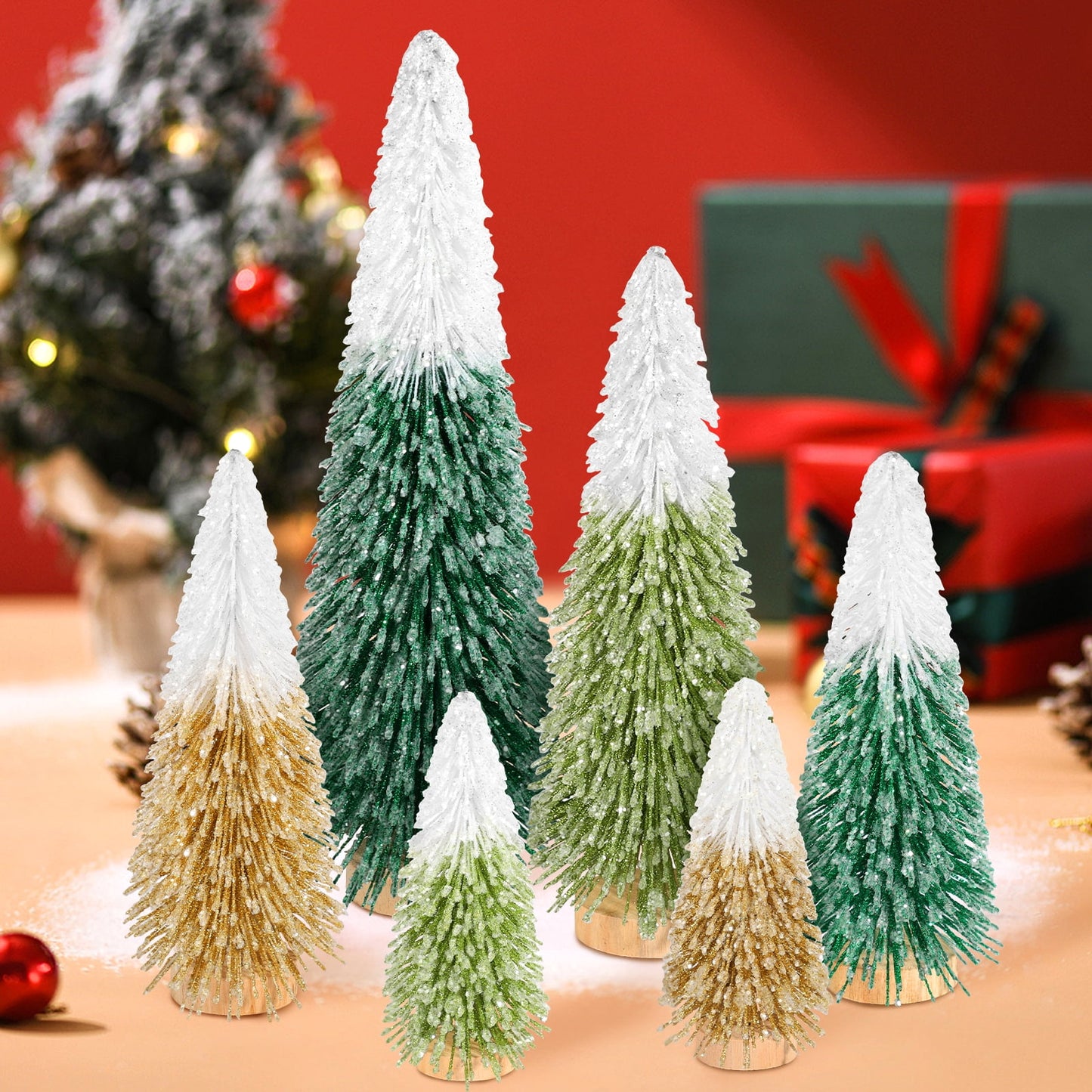 Ayieyill 6pcs Mini Christmas Tree Decorations, Small Christmas Tree Desktop Miniature Pine Tree