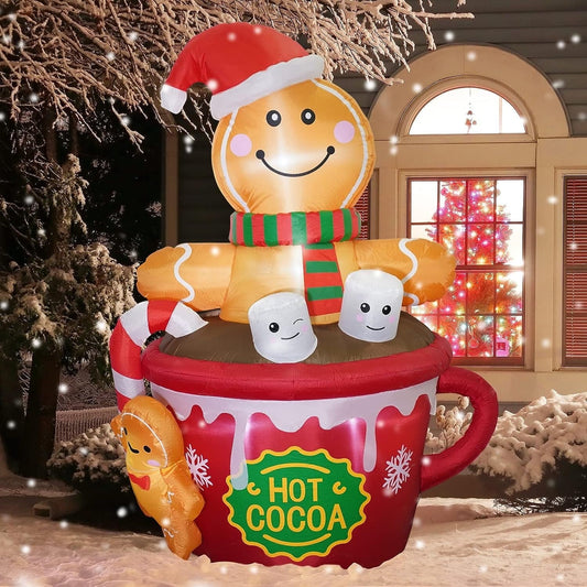 Ayieyill 7FT Christmas Inflatables Cup Gingerbread Man Funny Christmas Inflatables with LED Lights, Christmas Blow up Decorations Outdoor