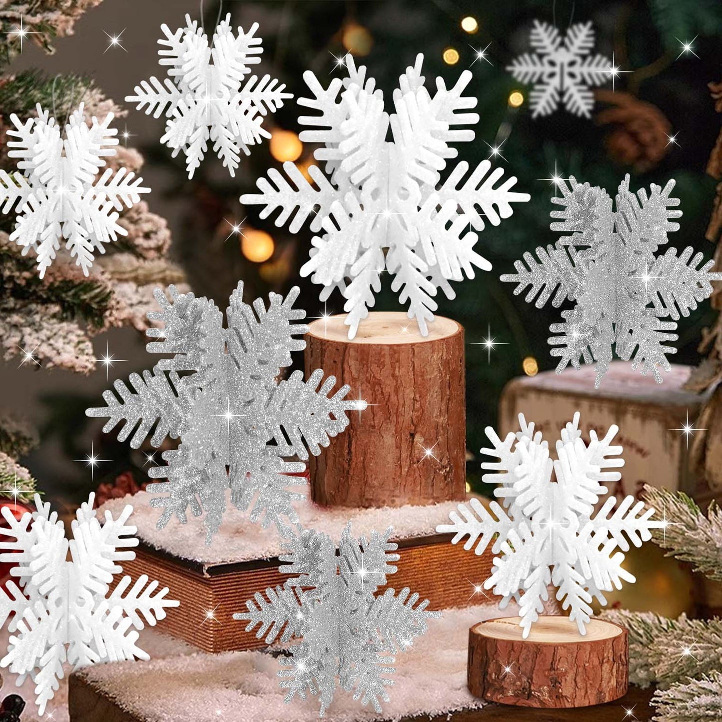 Ayieyill 8 Pcs Snowflake Decorations, Snowflake Christmas Decoration Indoor, Winter 3D Snowflake Christmas Tabletop Decor