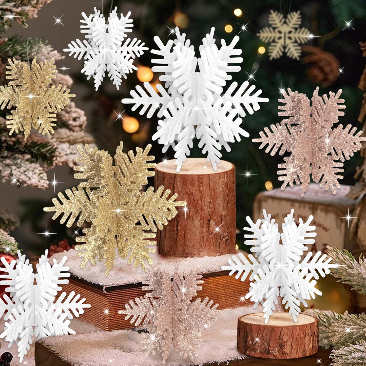 Ayieyill 8 Pcs Snowflake Decorations, Snowflake Christmas Decoration Indoor, Winter 3D Snowflake Christmas Tabletop Decor