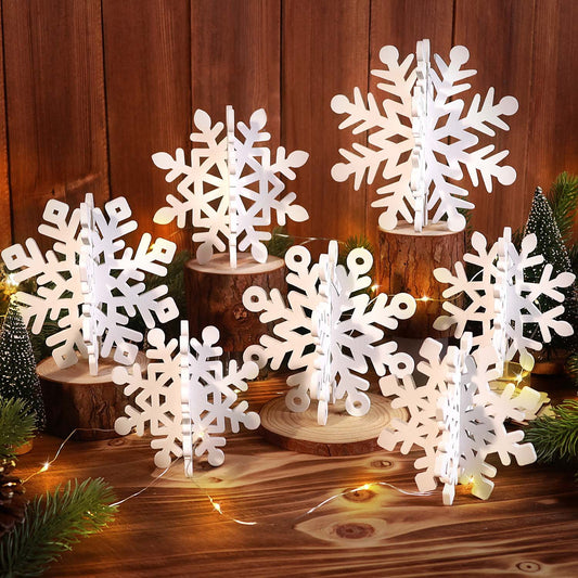 Ayieyill 7 Pcs Snowflake Decorations Indoor Tabletop with Lights, 3D Snowflake Ornaments for Christmas Tabletop Decor (Wooden, White)