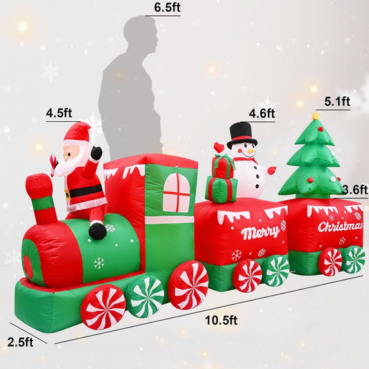 Ayieyill 10.5FT Christmas Inflatables Santa Claus on The Train with Elf and Snowman Built-in  Blow up Outdoor Lawn Yard Decoration Christmas Inflatable Outdoor decoration