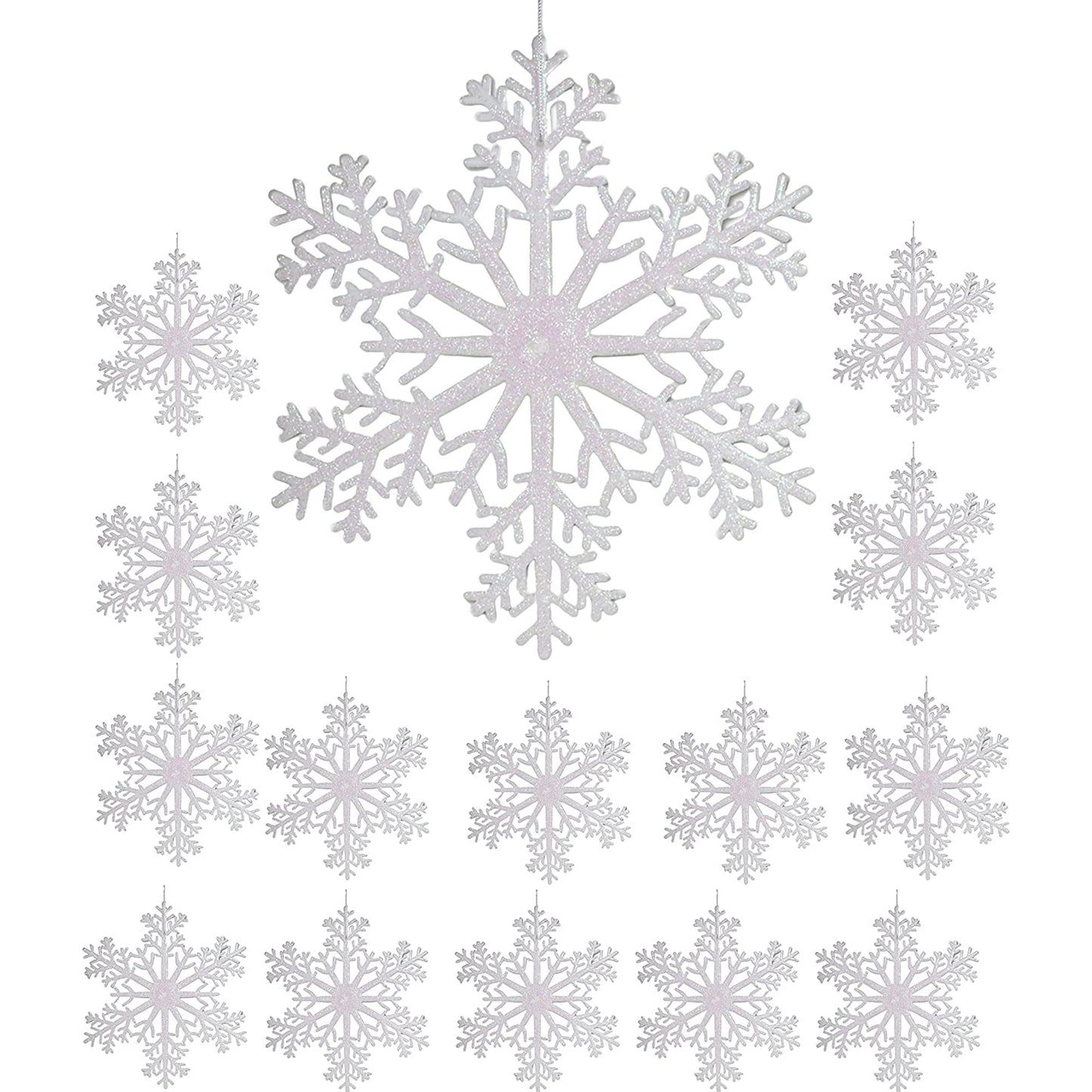 Ayieyill 6pcs Large White Snowflakes Decorations, 12” Big Plastic Glitter Snowflake for Winter Indoor Outdoor Christmas Tree Decorations Giant Craft Snowflakes