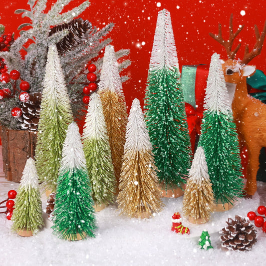 Ayieyill 9pcs Tabletop Mini Christmas Tree Set Christmas Decorations,  Artificial Christmas Tree Bottle Brush Trees