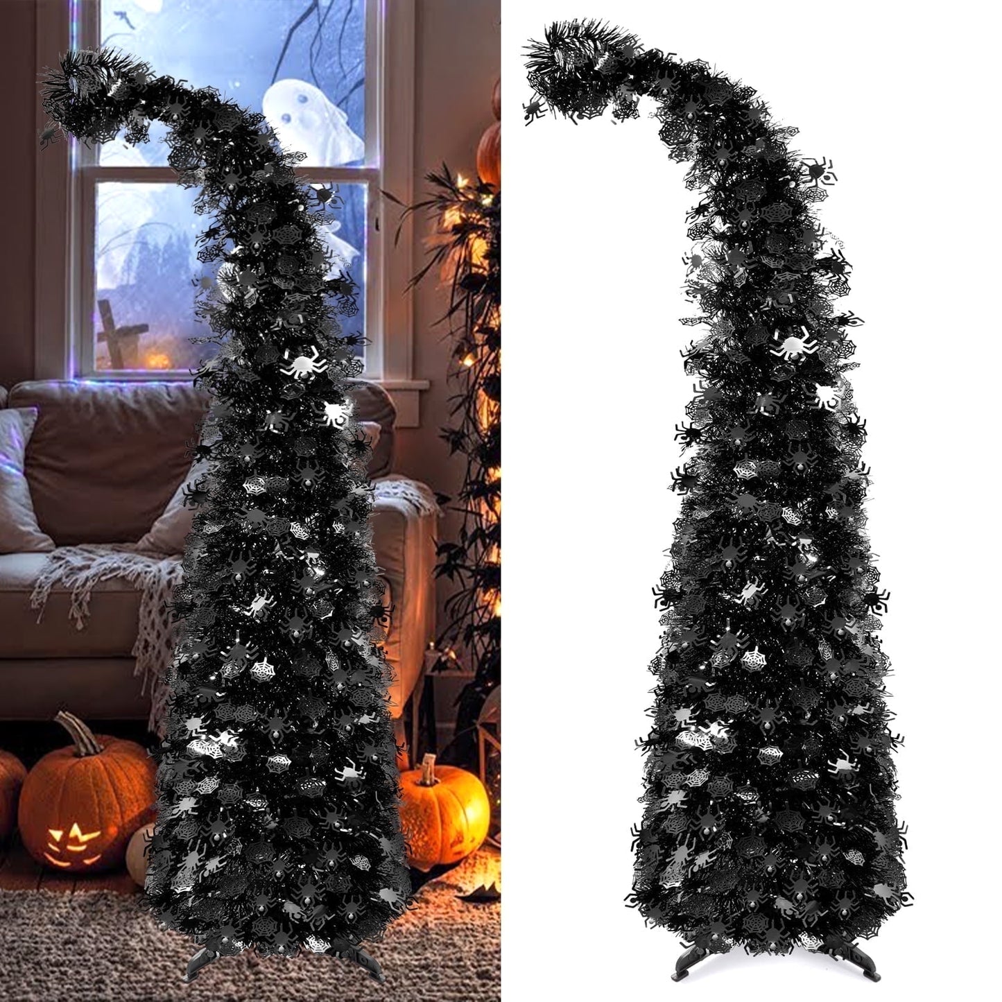 Ayieyill 5ft Halloween Tree Prelit, Pencil Pop up Tree with Light Halloween Decoration | Indoor