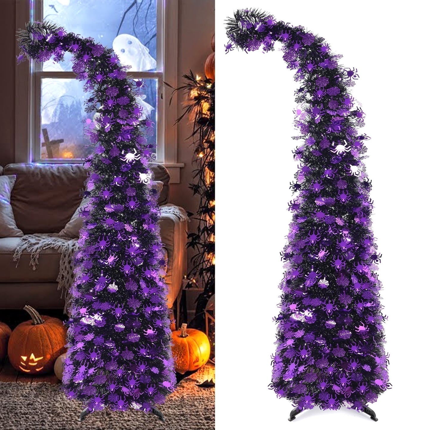 Ayieyill 5ft Halloween Tree Prelit, Pencil Pop up Tree with Light Halloween Decoration | Indoor