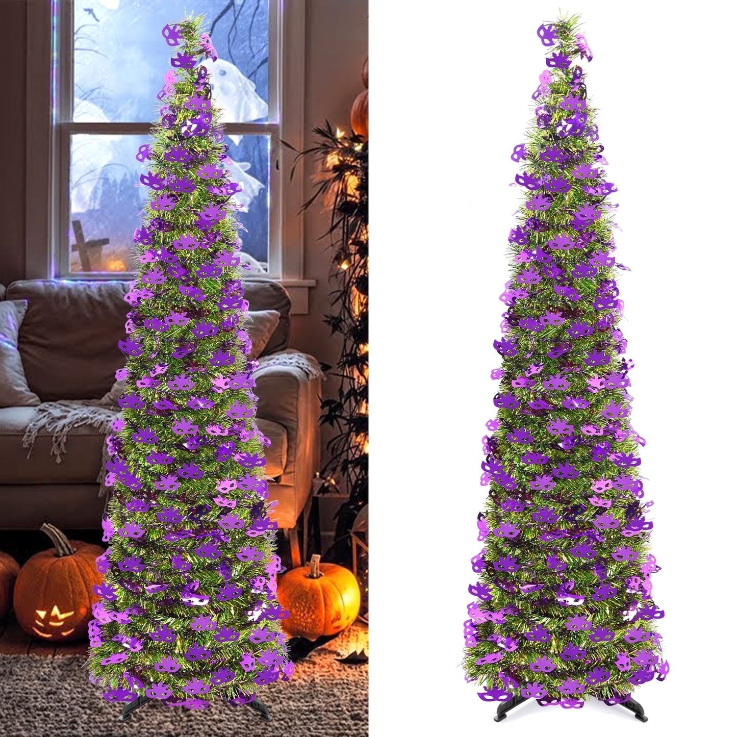 Ayieyill 5ft Halloween Tree Prelit, Pencil Pop up Tree with Light Halloween Decoration | Indoor