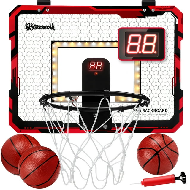 Ayieyill Basketball Hoop Indoor for Kids 15.7" x 11.8" - Automatic Scoring Basketball Hoop Mini Basketball Hoop for Door with 3 Balls, Basketball Toy for Kids Boy Toys Teens Adults