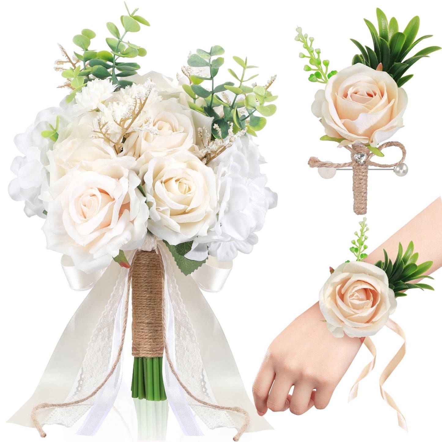 Ayieyill Wedding Bouquets for Bride and Bridesmaids, Tossing Artificial Flower Bouquets for Wedding Decorations