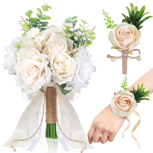 Ayieyill Wedding Bouquets for Bride and Bridesmaids, Tossing Artificial Flower Bouquets for Wedding Decorations