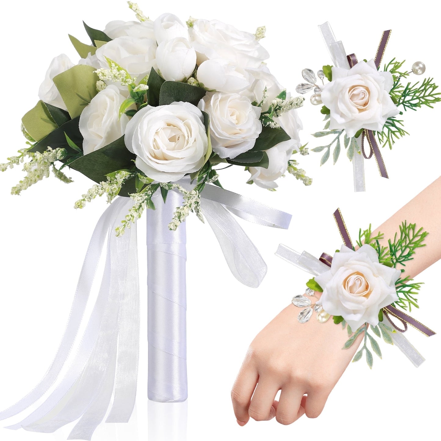 Ayieyill Wedding Bouquets for Bride and Bridesmaids, Tossing Artificial Flower Bouquets for Wedding Decorations
