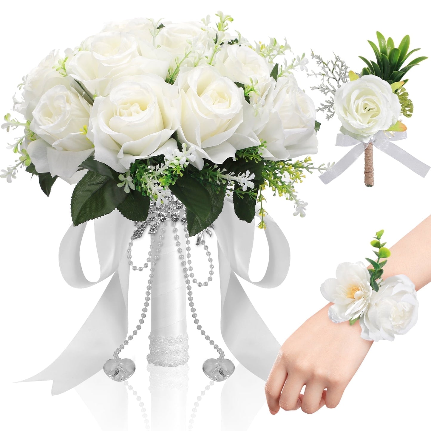 Ayieyill Wedding Bouquets for Bride and Bridesmaids, Tossing Artificial Flower Bouquets for Wedding Decorations
