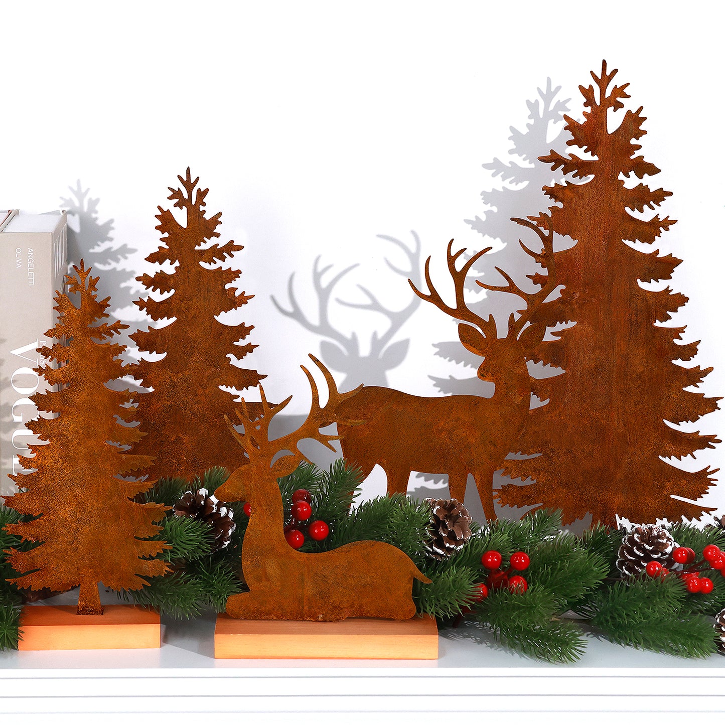 Ayieyill Christmas Tabletop Decorations Indoor, 5pcs Tree and Reindeer Rustic Christmas Decor
