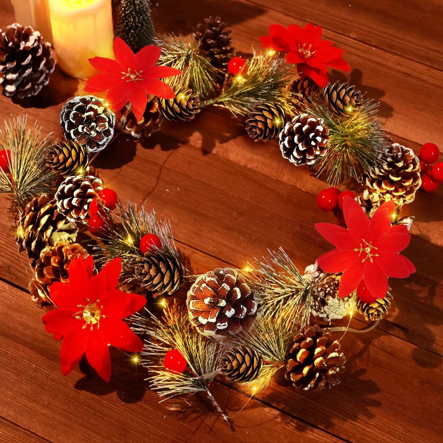 Ayieyill Christmas Garland with Lights, 8.2FT LED Christmas Garland String Lights for Christmas Decorations