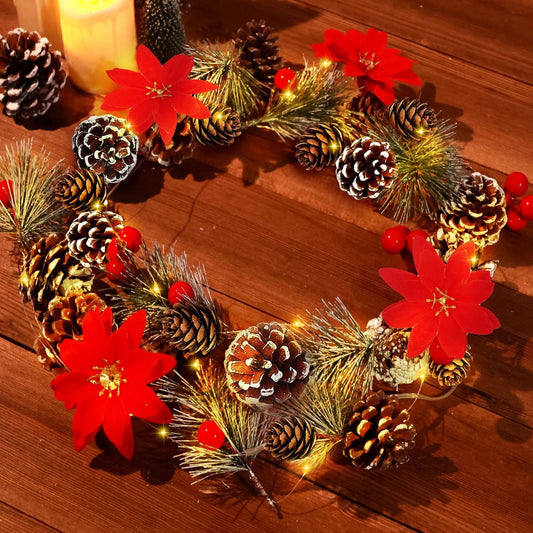 Ayieyill Christmas Garland with Lights, 8.2FT LED Christmas Garland String Lights for Christmas Decorations