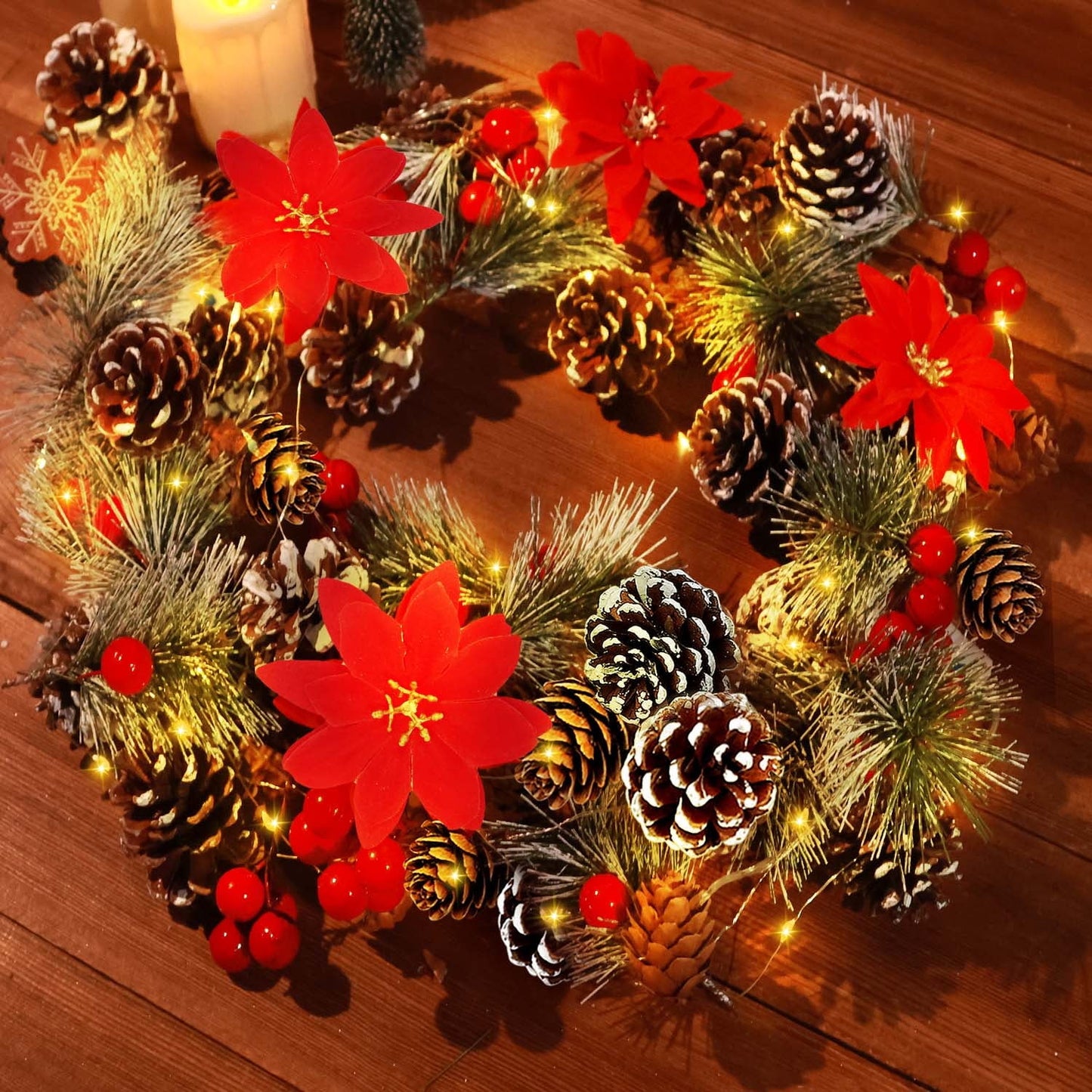 Ayieyill Christmas Garland with Lights, 8.2FT LED Christmas Garland String Lights for Christmas Decorations
