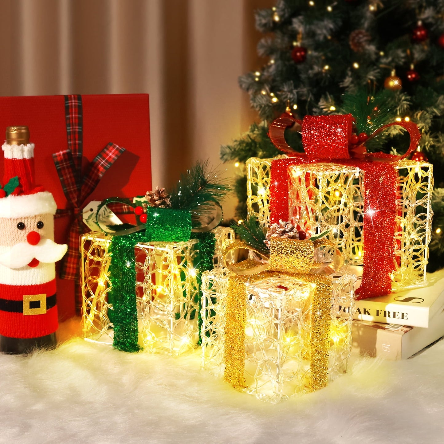 Ayieyill 3 Pcs  Christmas Lighted Gift Boxes, Light up Christmas Present Boxes, Christmas Decorations Indoor