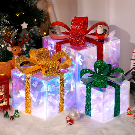 Ayieyill 3 Pcs  Christmas Lighted Gift Boxes, Light up Christmas Present Boxes, Christmas Decorations Indoor