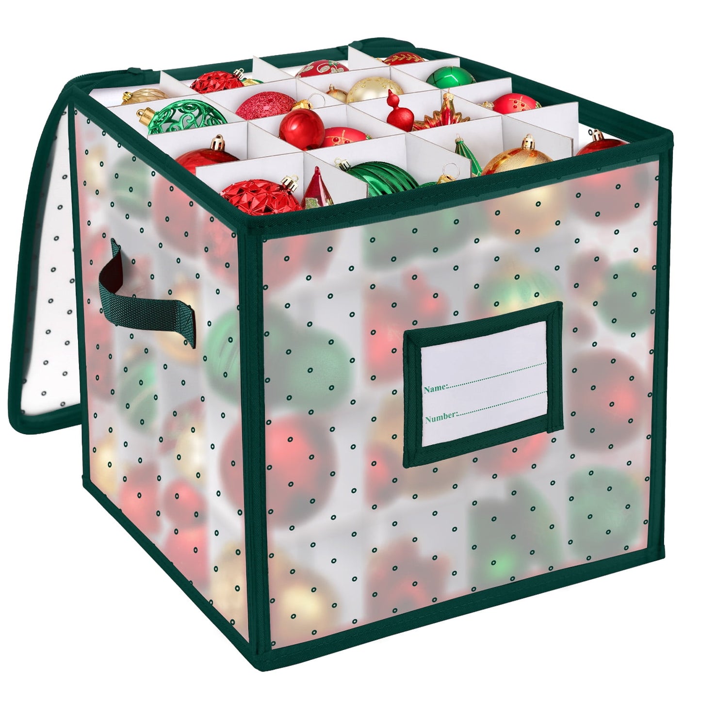 Ayieyill Premium Red Christmas Ornament Storage Chest, Ornament Storage Box Ornament Organizer Holds 64 Balls w/ Dividers , (L) 12''x (W) 12''x (H) 12''