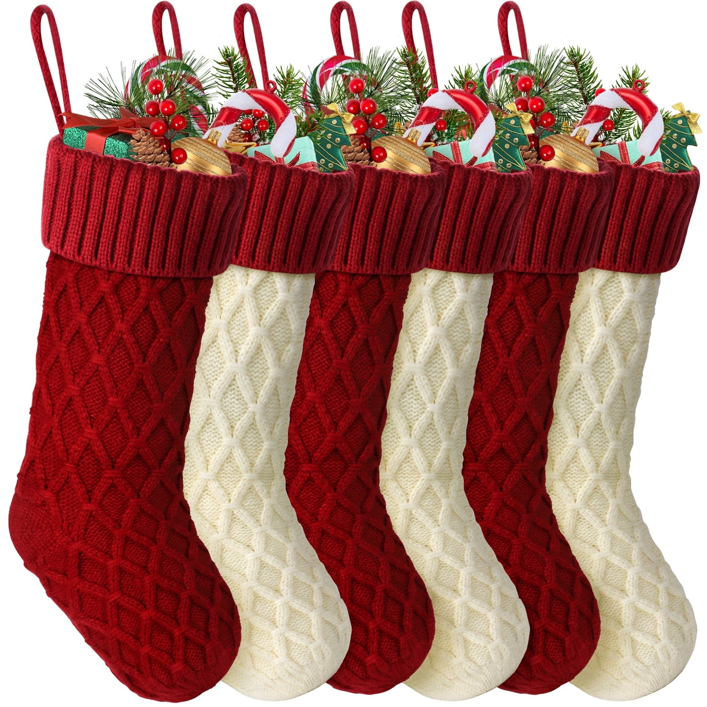 Ayieyill 6 Pcs Christmas Stockings Knitted Xmas Stockings Double-Sided 18 Inches Fireplace Stockings for Family Christmas Decorations