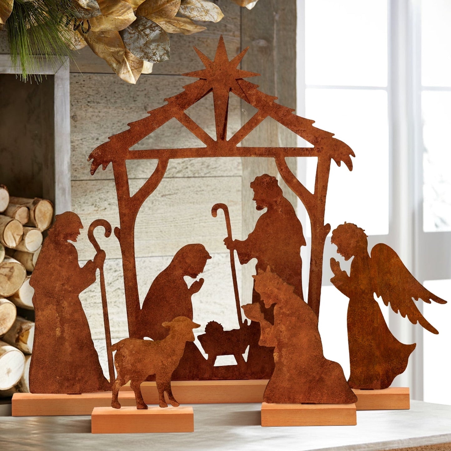Ayieyill Christmas Tabletop Decorations Indoor, 5pcs Tree and Reindeer Rustic Christmas Decor