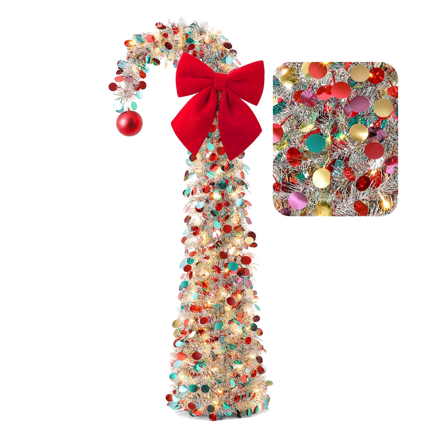 Ayieyill Christmas Tree 5FT Pencil Christmas Tree, Collapsible Pop Up Tinsel Tree for Christmas Decorations Indoor