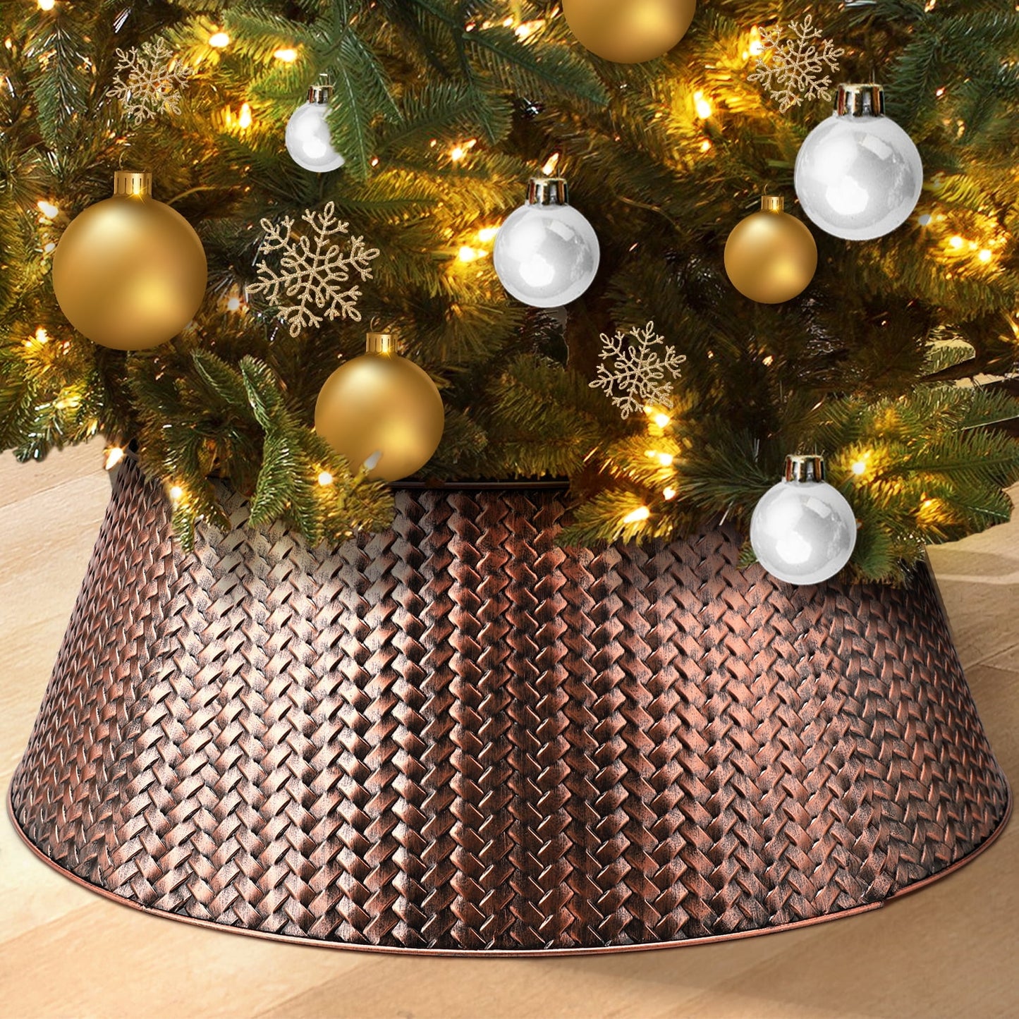 Ayieyill 28" Christmas Tree Collar,  Christmas Tree Collar Basket Skirt for Large Christmas Tree, Tree Skirt Accessory | Metal