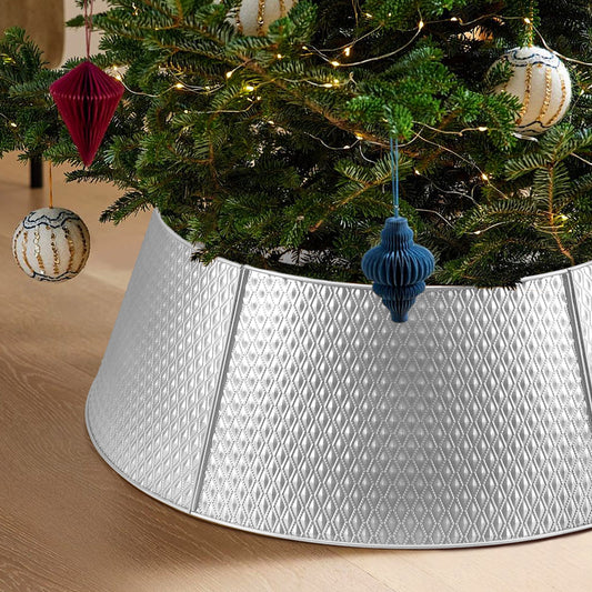 Ayieyill 26 Inch Christmas Tree Collar, Metal Tree Collar, Water Base Protection from Pets, Collar for Christmas Tree, Silver