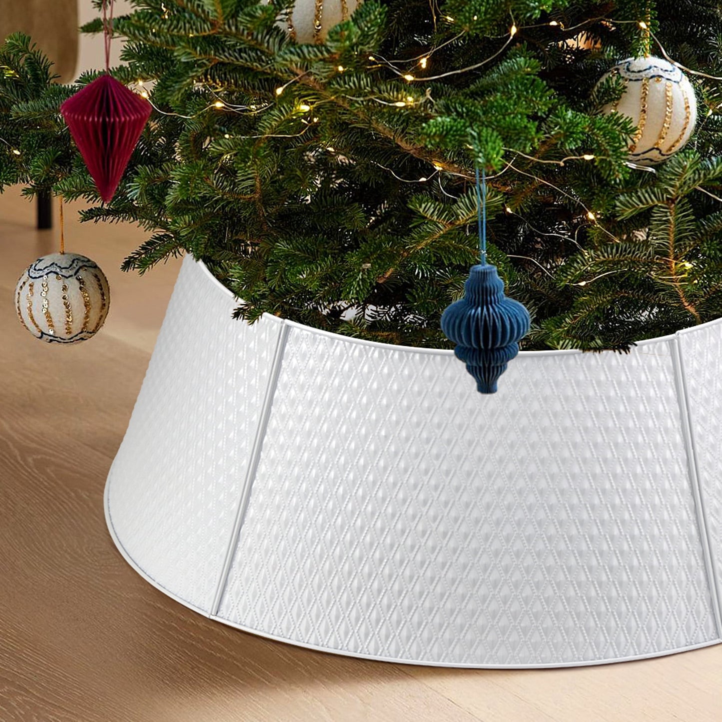 Ayieyill 26 Inch Christmas Tree Collar, Metal Tree Collar, Water Base Protection from Pets, Collar for Christmas Tree, Silver
