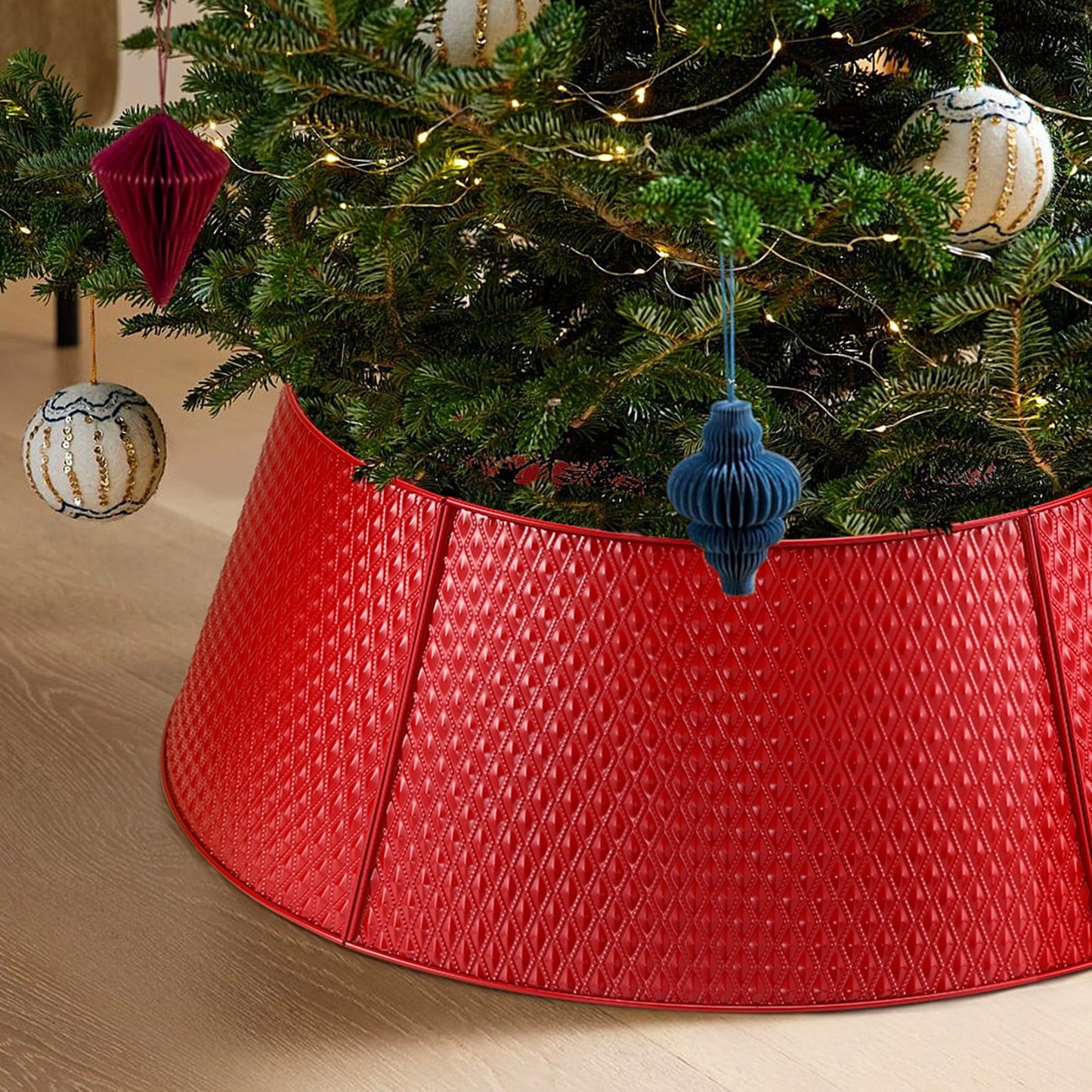 Ayieyill 26 Inch Christmas Tree Collar, Metal Tree Collar, Water Base Protection from Pets, Collar for Christmas Tree, Silver
