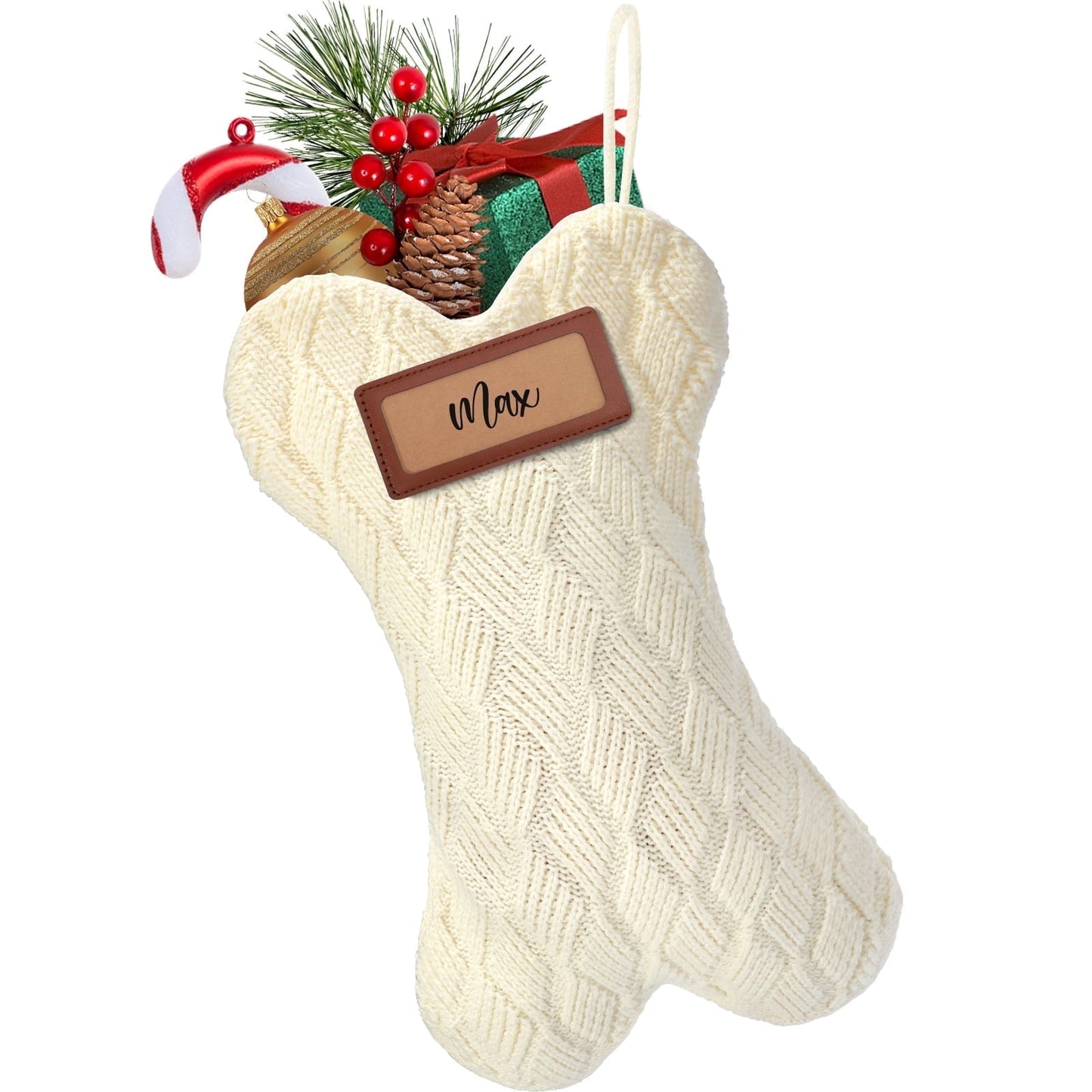 Ayieyill 18 Inch Dog Christmas Stocking, Bone Shape Stocking Christmas for Dog, Large Pet Stockings Hanging Christmas Decorations