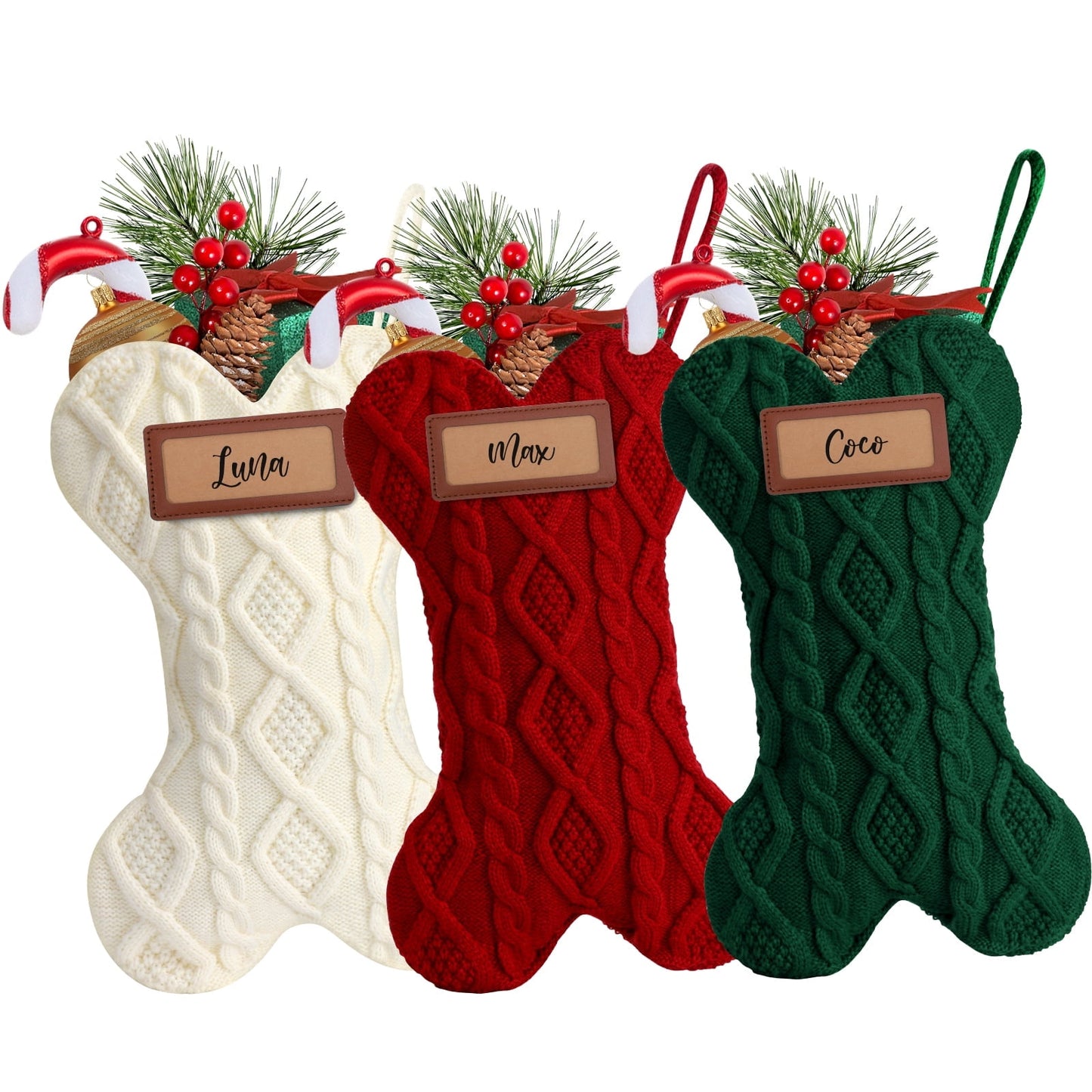 Ayieyill 18 Inch Dog Christmas Stocking, Bone Shape Stocking Christmas for Dog, Large Pet Stockings Hanging Christmas Decorations