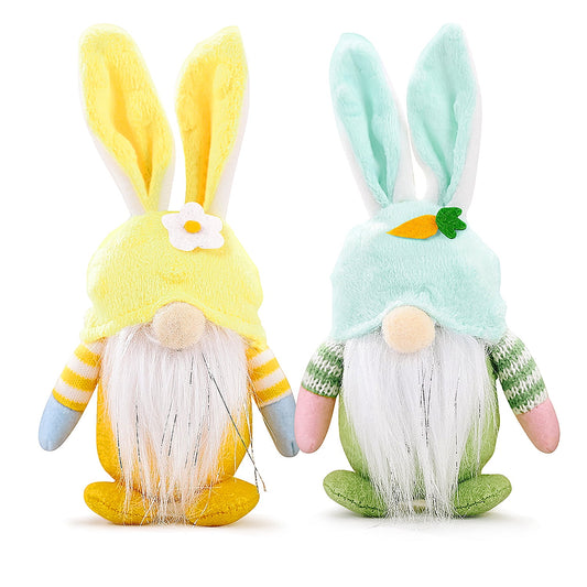 Ayieyill Easter Gnome Plush Decorations, 2 Pack Handmade Easter Bunny Gnomes, Green and Yellow