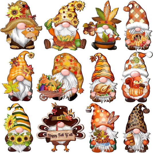 Ayieyill Fall Thanksgiving Gnomes Wooden Hanging Ornaments