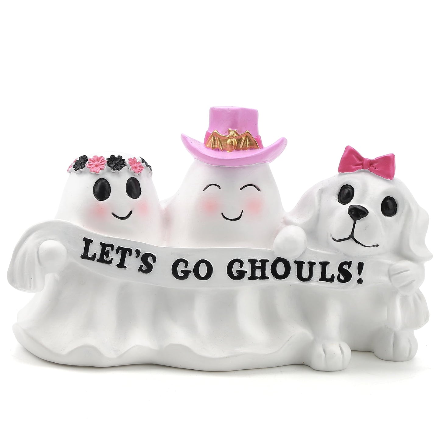 Ayieyill Halloween Ghost Decor, Resin Tabletop Halloween Indoor Decor, Pink Ghost Halloween Decor for Halloween Gift