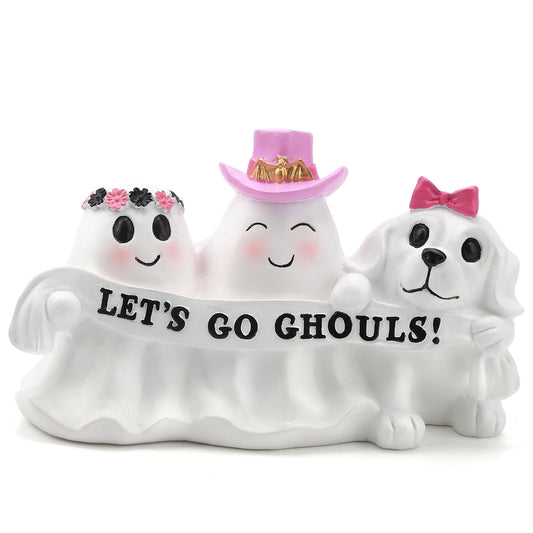 Ayieyill Halloween Ghost Decor, Resin Tabletop Halloween Indoor Decor, Pink Ghost Halloween Decor for Halloween Gift