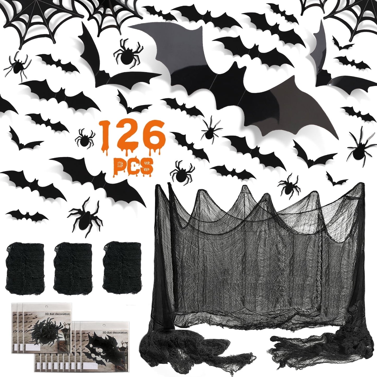 Ayieyill Halloween Bats Wall Decals, 126pcs Halloween Decorations Decals Halloween Decor