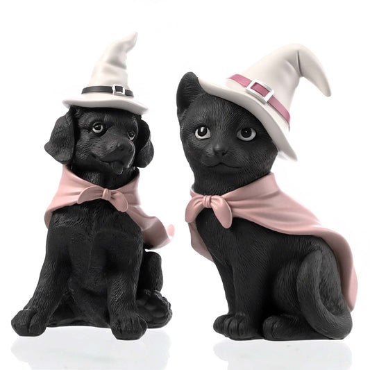Ayieyill Halloween Figurines Set of 2, Black Cat and Black Dog for Tabletop or Shelf Halloween Decoration Indoor