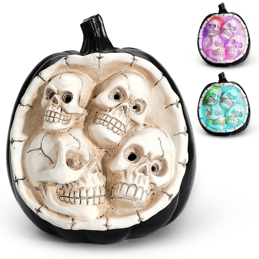 Ayieyill Halloween Skull Decoration, Skull Pumpkin with Color Changing LED Lights, Halloween Decorations Indoor