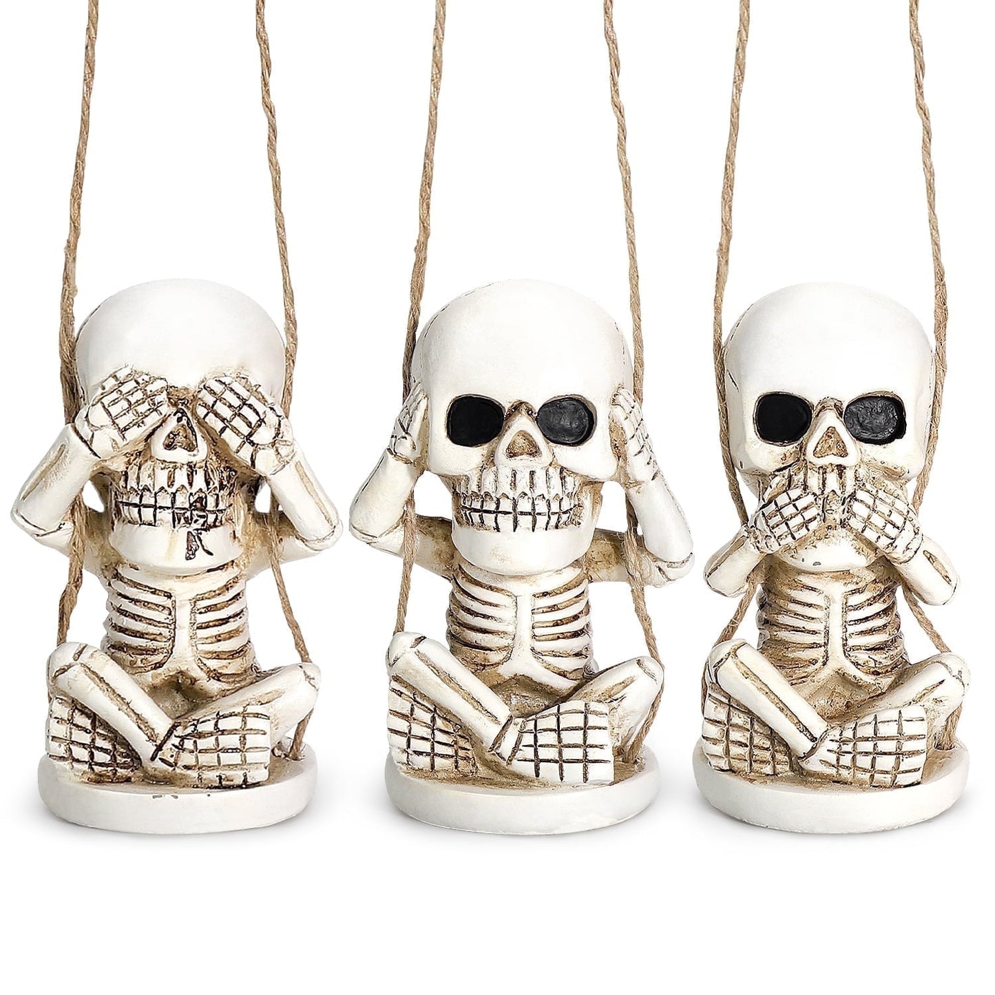 Ayieyill Skeletons Halloween Decorations Set of 3, See Hear Speak No Evil Halloween Skeleton Decor