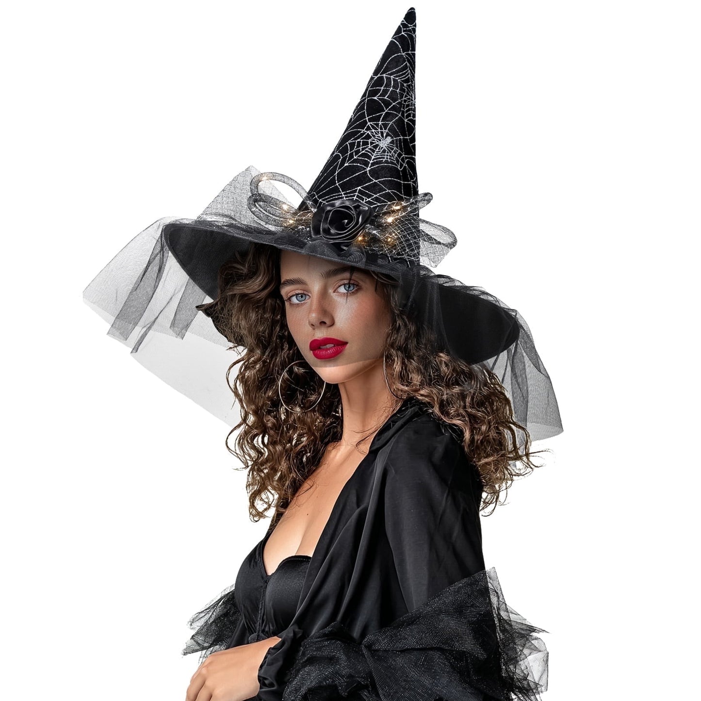 Ayieyill Halloween Witch Hats for Women with Lamp Cosplay Party Halloween Costume Accessory Purple