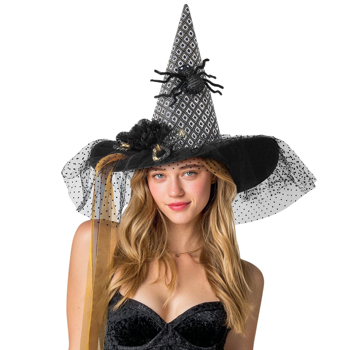 Ayieyill Halloween Witch Hats for Women with Lamp Cosplay Party Halloween Costume Accessory Purple